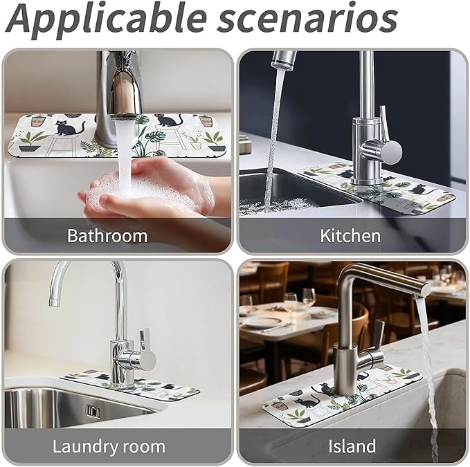 Kitchen Sink Splash Guard，Cats and potted plants Faucet Mat Sink Gadgets-Super - Image 7