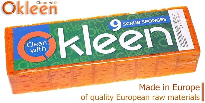 Orange Multi Use Scrub Sponge. Made in Europe. 9 Pack, 4.3x2.8x1.4 inches. - Image 2