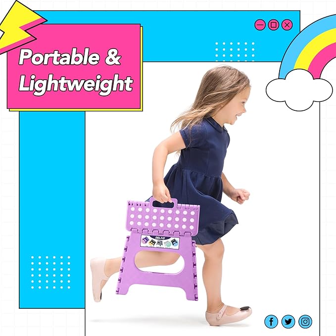 Delxo 11 inch Folding Step Stool, Non-Slip Foldable Stools Up to 300 LBS, Step Stool with Handle, Lightweight for Kitchen, Bathroom, Bedroom, Garden, Light Purple, 1PC - Image 5