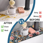 Gold Butterfly Kitchen Sink Splash Guard Faucet Mat Pink Floral Super Absorbent - Image 6