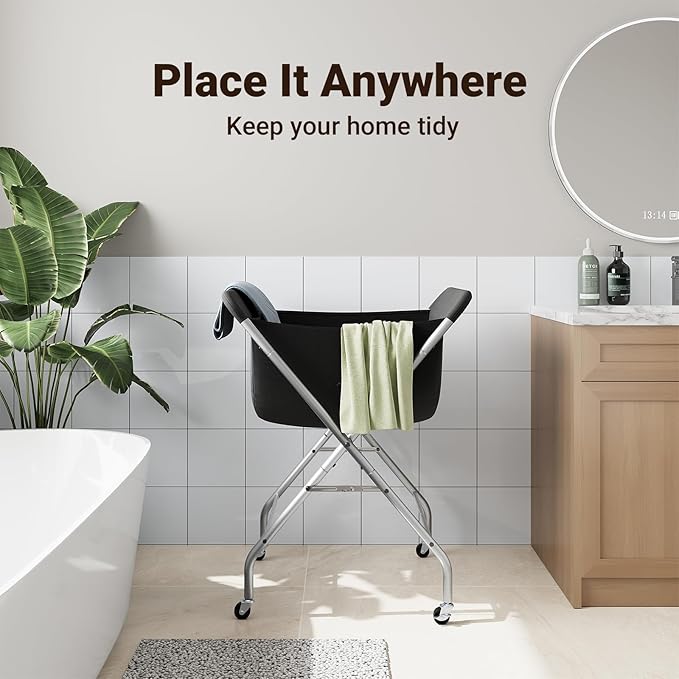 ELYKEN Laundry Cart with Wheels, 33”H Easy Rolling Laundry Hamper with - Image 6