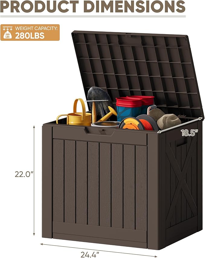 JUMMICO 42 Gallon Deck Box Waterproof, Resin Outdoor Storage Box with Side Handles, Outdoor Storage Benches Lockable for Patio Cushions and Garden Tools (Brown) - Image 3
