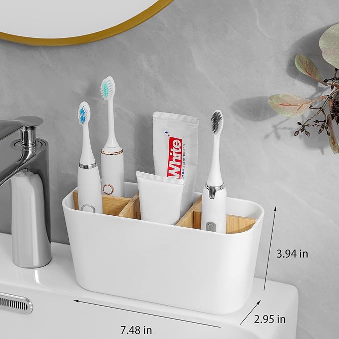 Toothbrush Holders for Bathrooms, Bamboo Tooth Brush Holder - Image 2