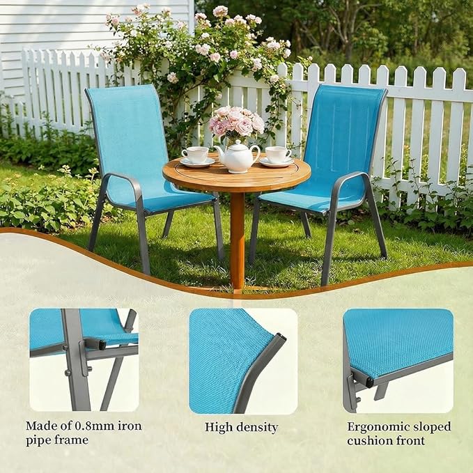 MAMIZO Patio Dining Chairs, Stackable All Weather Teslin Chair, Heavy Duty Outdoor Breathable Chairs Set, w/Armrests, Upgraded Chair FeetW/Strenthened Iron Spacers, 330 LBS (4, Turquoise Blue) - Image 5
