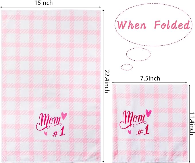 R HORSE 5Pcs Best Mom Kitchen Dish Towel Set Mother Pink Floral Absorbent - Image 2