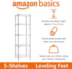 Amazon Basics 5-Shelf Tower Adjustable Storage Shelving Unit, Chrome, 16" x 16" x 54", 150 lbs Per Shelf | Tower, Adjustable - Image 4