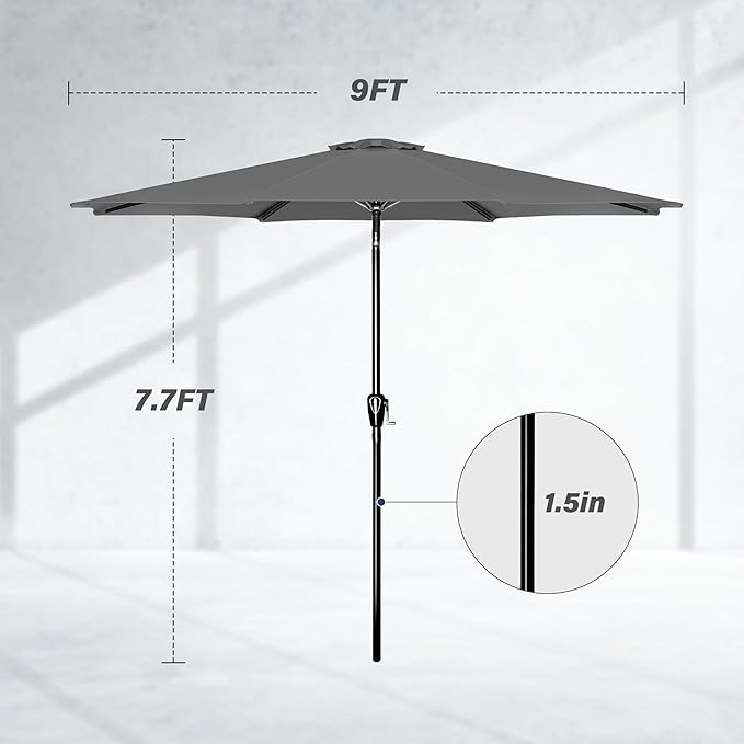 Simple Deluxe 9' Patio Umbrella Outdoor Table Market Yard Umbrella with Push Button Tilt/Crank - Image 2