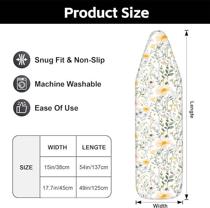 Floral Ironing Board Cover, Standard Size Cotton Iron Board Covers - Image 3