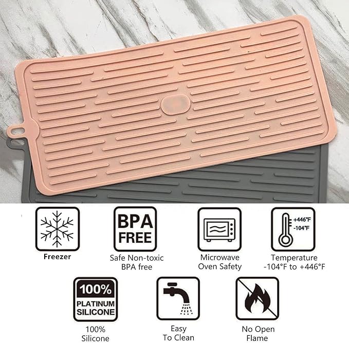 Dish Drying Mat, Large Silicone Drying Mat, Silicone Kitchen Countertop Drying - Image 3