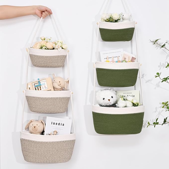 Hanging Storage Baskets, Over the Door Basket, Cotton Wall Baskets Storage - Image 4