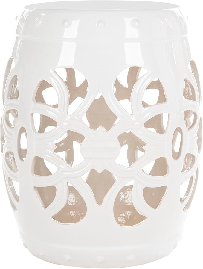 Safavieh Castle Gardens Collection Imperial Vine Antique White Glazed Ceramic Garden Stool - Image 3