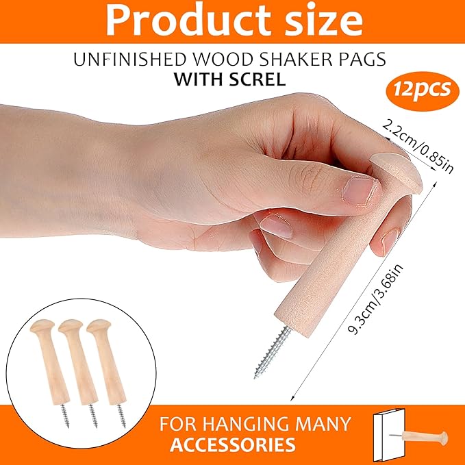12 Pcs Wood Pegs for Hanging, 3.68 Inch Solid Unfinished Wooden Pegs for Hanging - Image 2