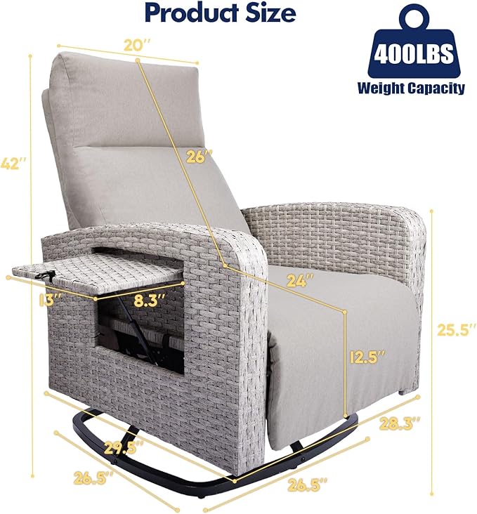 Outdoor Recliner Chair Set of 2, Wicker Patio Recliners with Adjustable Backrest and Extended Foot Rest, Reclining Patio Chairs with Flip Table & Removable Cushion Cover for Porch - Image 2