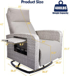 Outdoor Recliner Chair Set of 2, Wicker Patio Recliners with Adjustable Backrest and Extended Foot Rest, Reclining Patio Chairs with Flip Table & Removable Cushion Cover for Porch - Image 2