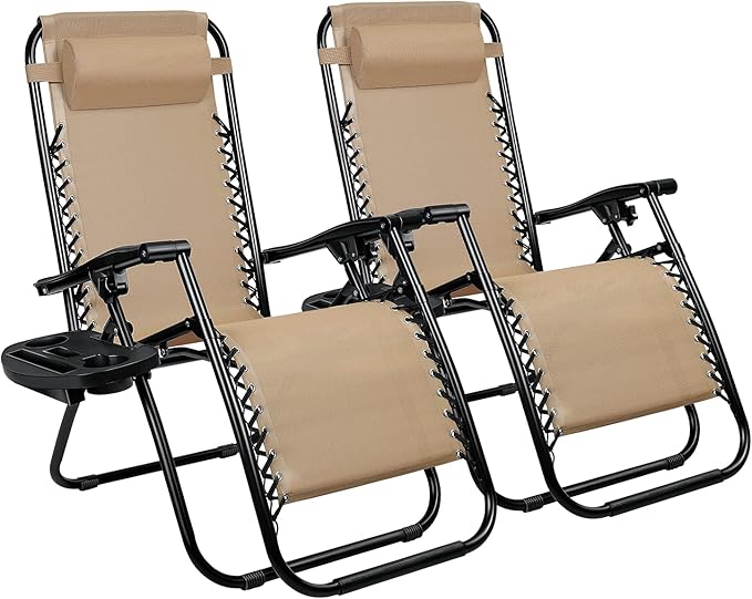 Homall Zero Gravity Chairs - Adjustable Folding Lawn Lounge Chairs with Pillows for Poolside, Backyard and Beach - Set of 2 (Cream-Coloured) by Homall