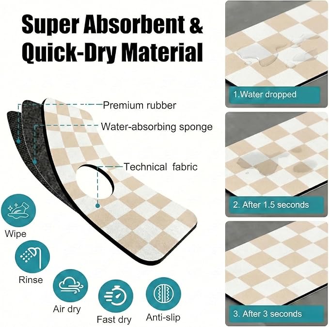 Customizable Kitchen Sink Faucet Mat: 24" Lx4 W Checkered Bathroom Counter - Image 5