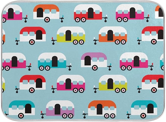 ALAZA Dish Drying Mat, Happy Camper Caravan Super Absorbent Reversible Rack by ALAZA