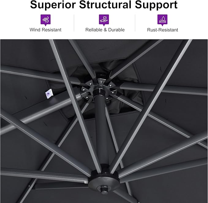 PURPLE LEAF 9 Feet Square Cantilever Umbrella Patio Umbrella with Base Outdoor Umbrella Aluminum Offset with 360-degree Rotation for Garden Deck Pool Patio Black - Image 3