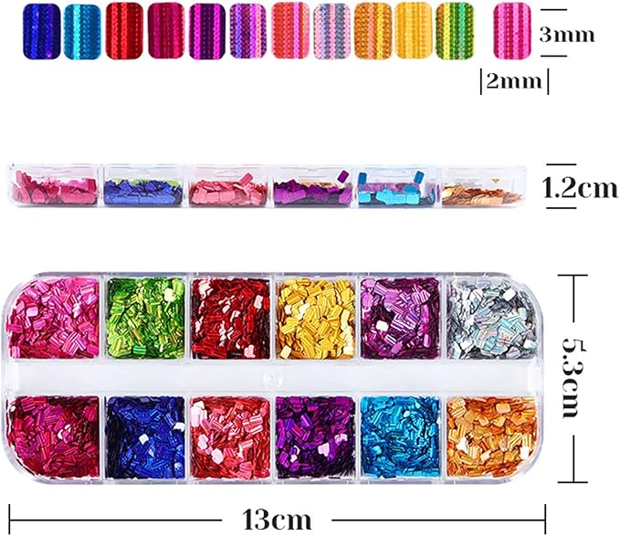 Laser Square Glitter Nail Art Sequins, Holographic 3D 12 Colors Glitter Flakes - Image 5