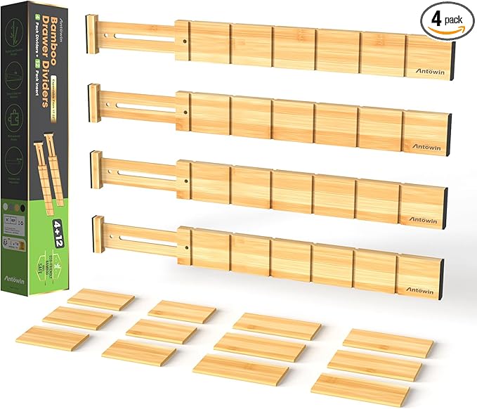 ANTOWIN 4 Pack Expandable Drawer Dividers, 2.2'' High, Extend from 17'' to 22'' by ANTOWIN