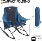 Portal Outdoor Rocking Chair Camping Folding Portable Rocker with Cup Holder Side Pocket Carry Bag, Support 350LBS, Blue - Image 2