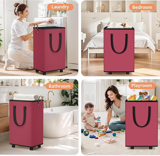 Laundry Basket with Wheels, Collapsible Laundry Baskets, Laundry Hamper with - Image 6