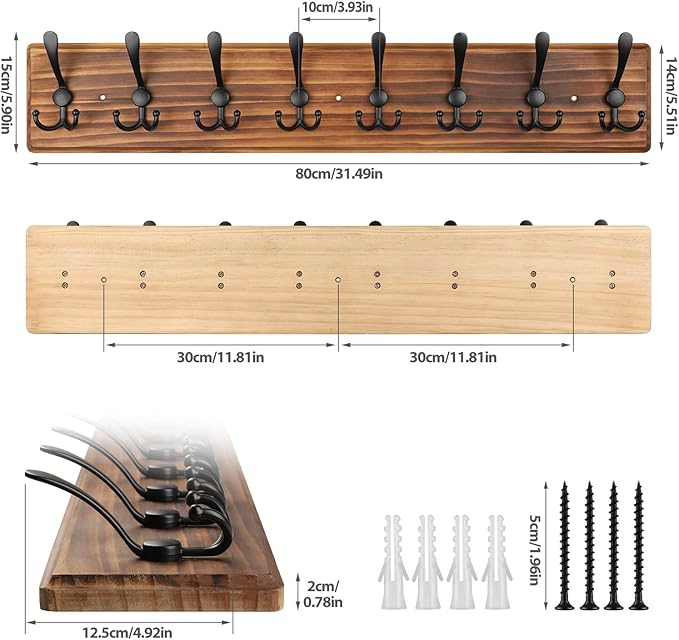 Coat Rack Wall Mount, Wooden Heavy Duty Coat Rack - Image 2