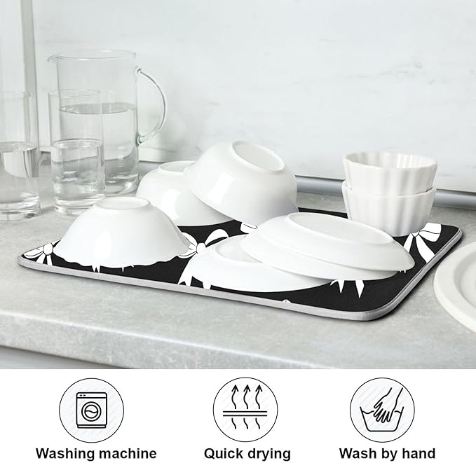 Black Bow Dish Drying Mat for Kitchen Countertop 16x18 Bowknot Coquette - Image 7