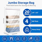 20 Gallon Jumbo Zipper Storage Bags, 24 x 32 Inch Heavy Duty Ziplock Storage - Image 2