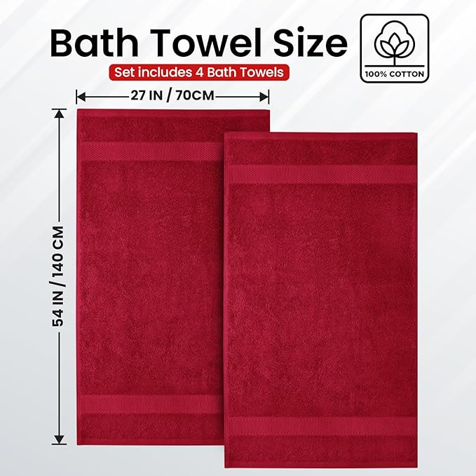 Infinitee Xclusives Luxury 100% Ring-Spun Cotton Bath Towels Set of 4 – Soft - Image 3