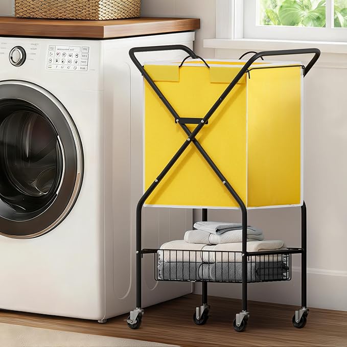 Convenient Laundry Basket with Wheels, Heavy Duty Dirty Clothes Laundry Hamper by MIBOIM