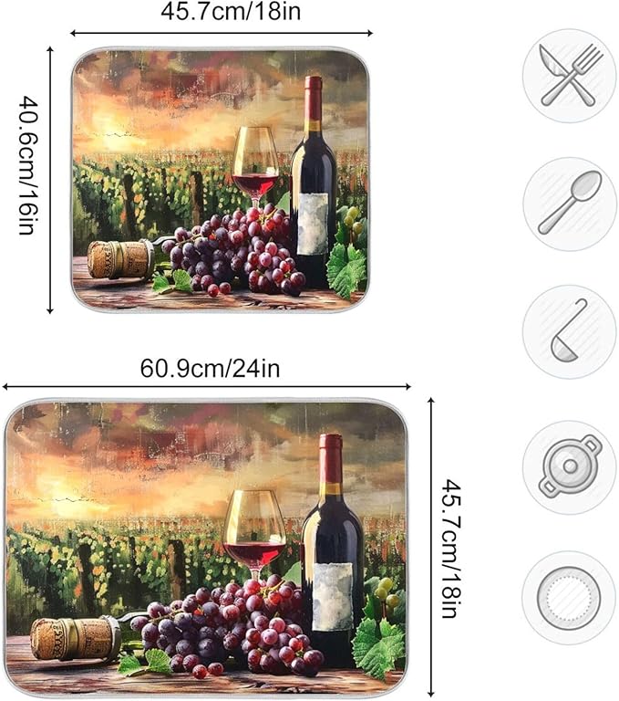 Grapes Wine Glass Bottle Dish Drying Mat - Image 3