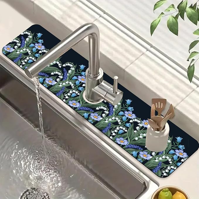 Blooming Lilies Sink Splash Guard Valley Lilies Flowers Faucet Absorbing Mat by Unknown