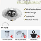 Kitchen Sink Drain Strainer 3 in 1, 304 Stainless Steel Pop Up Sink Stopper - Image 6