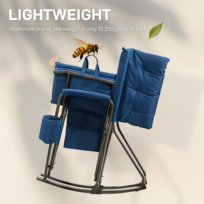 EVER ADVANCED Lightweight Folding Rocking Camping Chair, Padded Portable Rocker Chair for Patio, Lawn and Outdoors, Heavy Duty Hard Armchair for Adults, Blue - Image 3