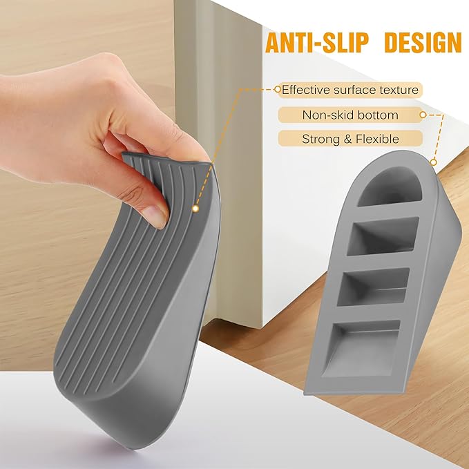 4 Pack Grey Extra Large Door Stopper, High 1.9 inches Big, Prevents Door Gaps & - Image 4
