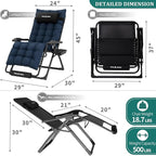 UDPATIO Oversized Zero Gravity Chair Set of 2, 29In XL Patio Reclining Chair with Cushion, Outdoor Folding Recliner with Pillows|Cup Holder|Foot Rest|Padded Headrest, Navy Blue, Support 500LB - Image 5