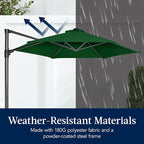 Best Choice Products 10ft Offset Cantilever Hanging Market Patio Umbrella, Smooth 360° Rotation, 8 Sturdy Ribs, Easy Adjustment - Green - Image 5