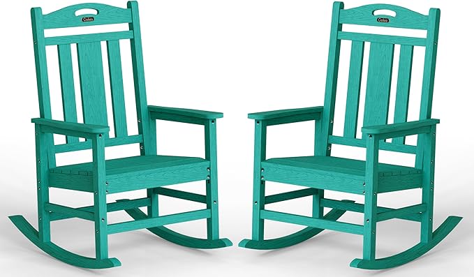 Ciokea Oversized Outdoor Rocking Chairs Set of 2, 380lbs Heavy-Duty Large Patio Rocker, High Back Cozy Porch Chairs, Weather Resistant Patio Rocking Chairs for Outside, Fire Pit, Deck, Aruba Blue by CIOKEA