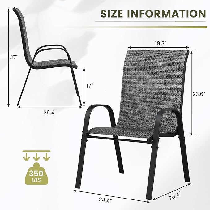 UDPATIO Patio Chairs Set of 8, Stackable Outdoor Dining Chairs with High Back, Breathable Textilene Fabric Outdoor Chair All Weather, 350LBS Capacity for Garden, Backyard (Dark Grey) - Image 3