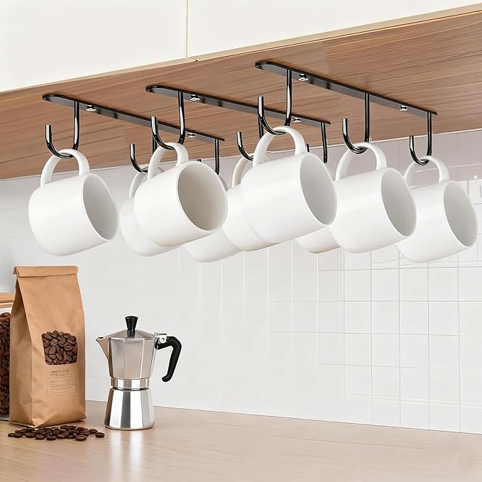 3pcs Under Cabinet Mug Hooks, Adhesive/Screw 2 Ways Install Mug Holder by DEPAOTLUX