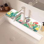 Watercolor Cactus Floral Sink Faucet Absorbing Mat Sink Splash Guard Faucet Mat - Image 2