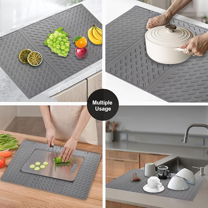 Silicone Dish Drying Mat for Kitchen Counter, 16x24 Collapsible Trifold Large - Image 7
