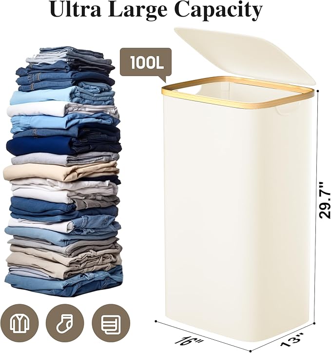 Large Laundry Hamper, 100L Waterproof Laundry Basket - Image 2