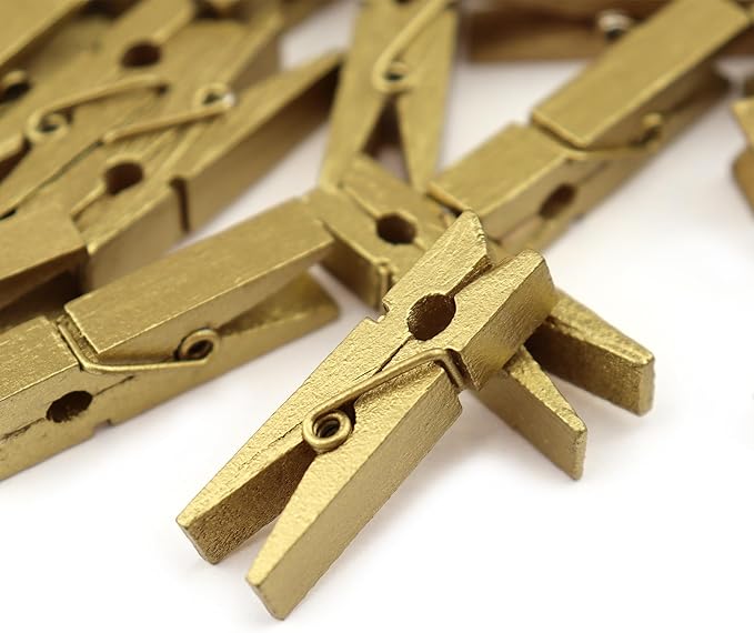 HEEHEE 50 PCS 1.38 Inch Gold Mini Clothespins Small Clothes Pin Natural Texture by HEEHEE
