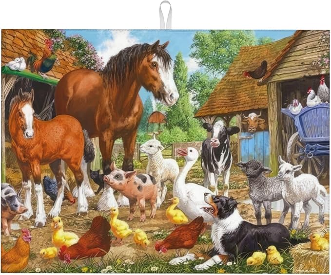 Animal Farm Dish Drying Mats for Kitchen Counter, Absorbent Reversible by Unknown