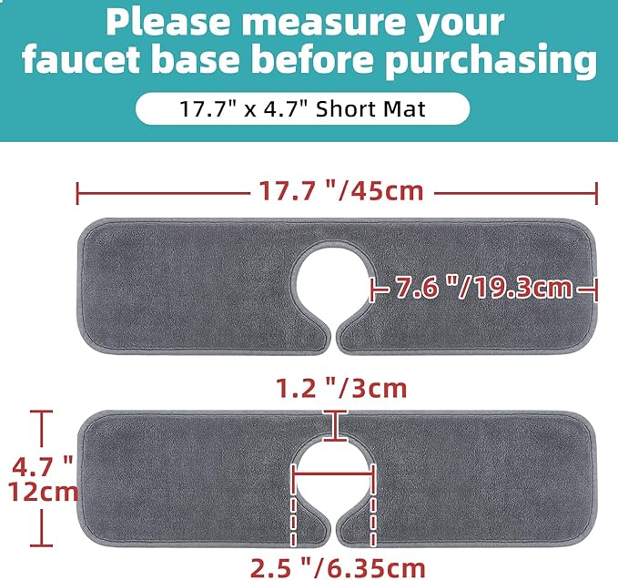 PoYang 2 Pack Faucet Mat for Kitchen Sink Splash Guard Short: Super Absorbent - Image 2