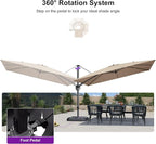PURPLE LEAF 11.5' X 8.2' Tilting Patio Umbrella with Base Outdoor Cantilever Swivel Rectangle Umbrella Aluminum Offset Umbrella with 360-degree Rotation for Garden Deck Pool Patio Beige - Image 7