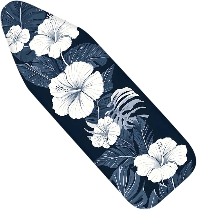 Nuxovilar White Hibiscus & Blue Leaf Ironing Board Cover, 15 * 54inch, Fits by Nuxovilar