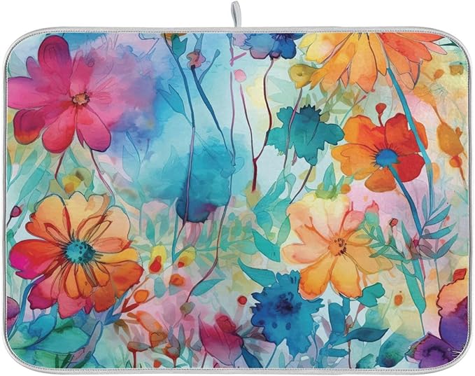 Colorful Beautiful Flowers Dish Drying Mat by BOENLE-WELCOMEYOURCOMING